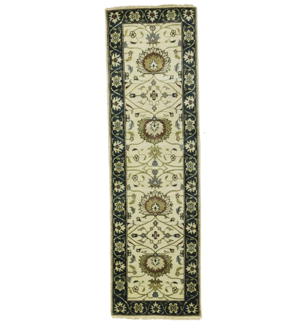Hand Knotted Wool Floral Runner Rug 2'5 x 8'0 Cream