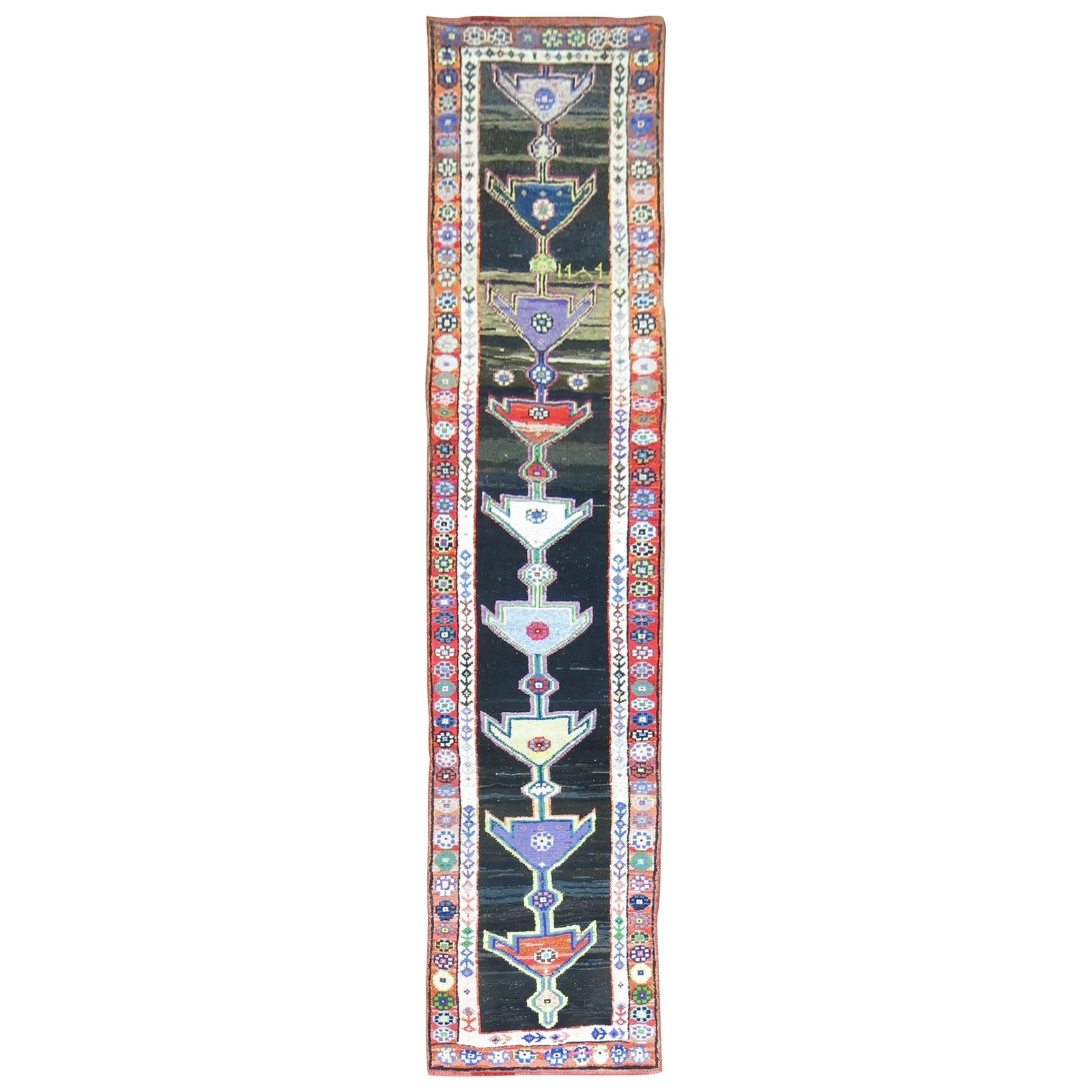Mid-Century Turkish Wool Runner in Vibrant Futurist Style 2'10 x 12'9