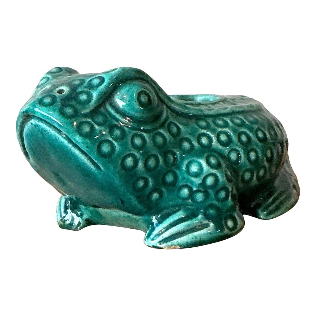 Asian Inspired Glazed Frog Planter in Vibrant Teal Ceramic (1 of 8)
