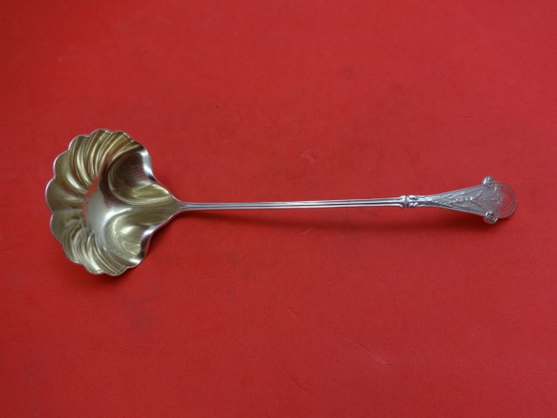 Tiffany & Co. Italian Sterling Silver Cream Ladle Gold Washed Shell 7.5 in