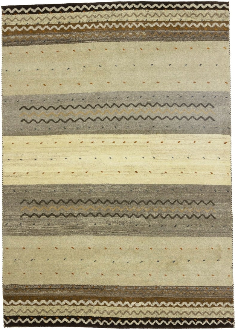 Vibrant Indo-Gabbeh Hand-Knotted Wool Rug 5'5 x 8' Striped Tribal Design