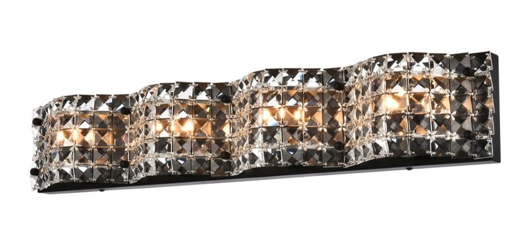 Ollie 4 Light Black Crystal Wall Sconce 26.8 inch: Ollie 4 Light Black Crystal Wall Sconce 26.8 inch This modern wall sconce features a black finish and sparkling royal cut crystals, adding a touch of elegance to any indoor space. Designed for versati
