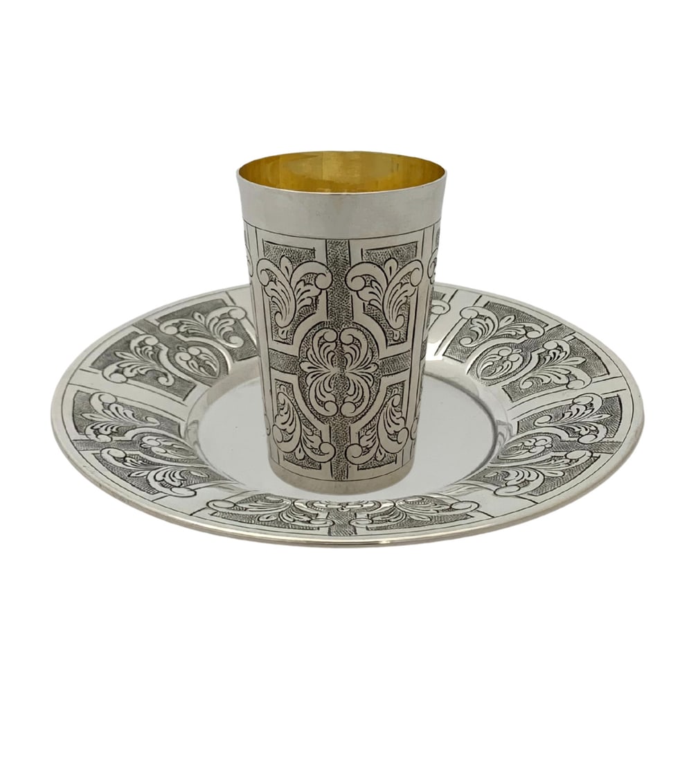 Handmade 925 Sterling Silver Cup Tray Set Matte Shiny Finish (1 of 4)