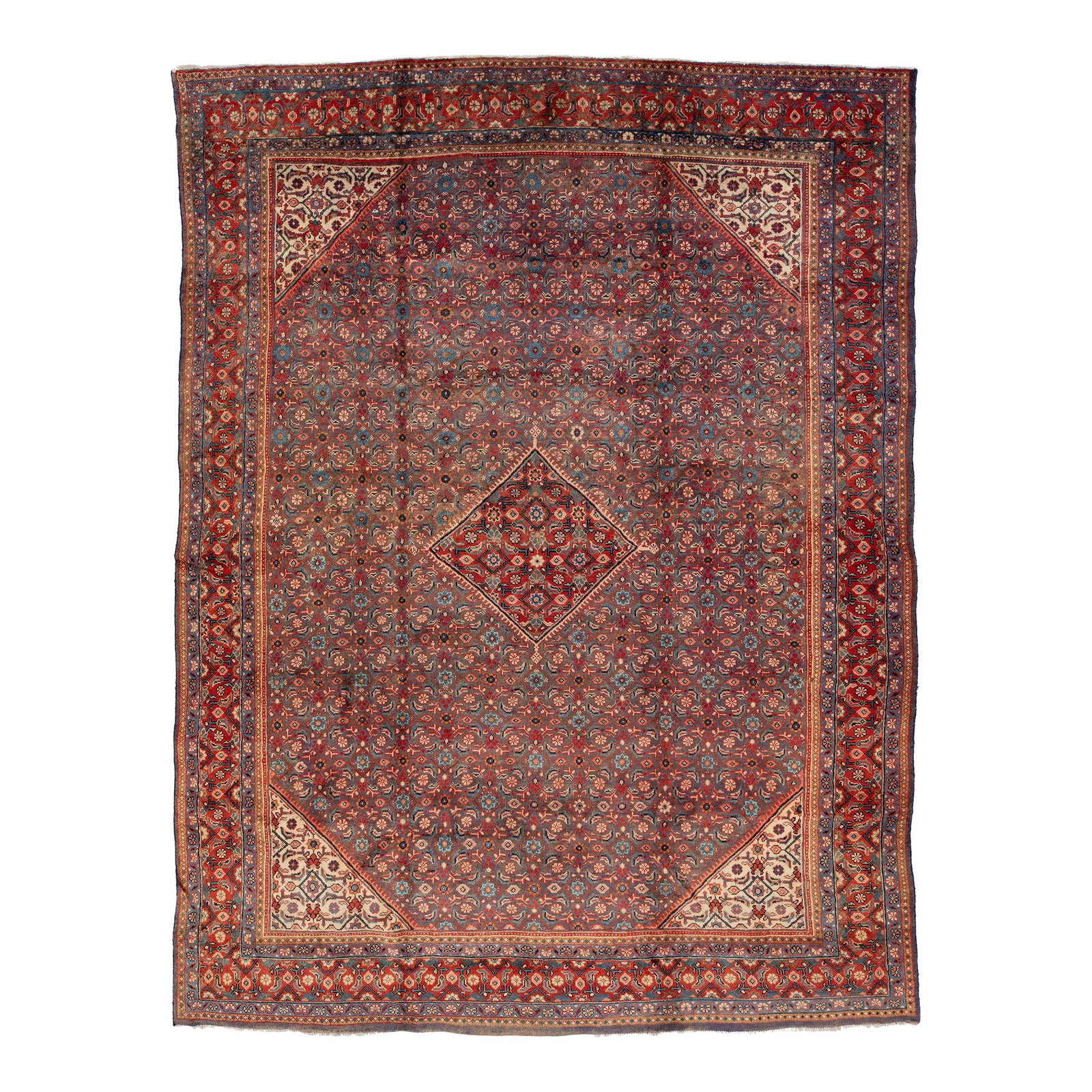Vintage Red Mahal Persian Wool Rug 9'6 x 12'5 Hand-Knotted