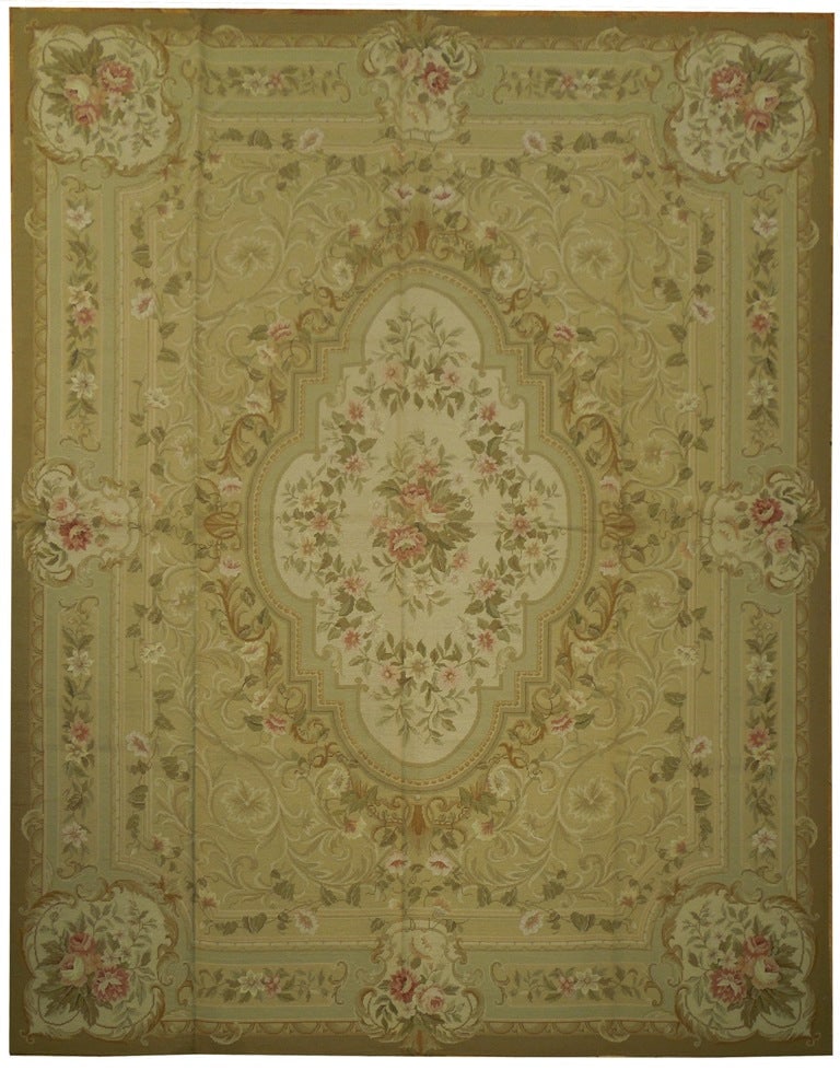 8 x 10 Sage Green Hand-Knotted Needlepoint Area Rug