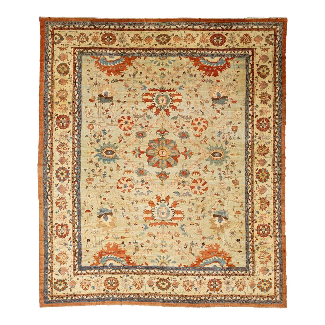 Handmade Vintage Sultanabad Wool Rug Blue Rust Floral 20'7 x 24'1