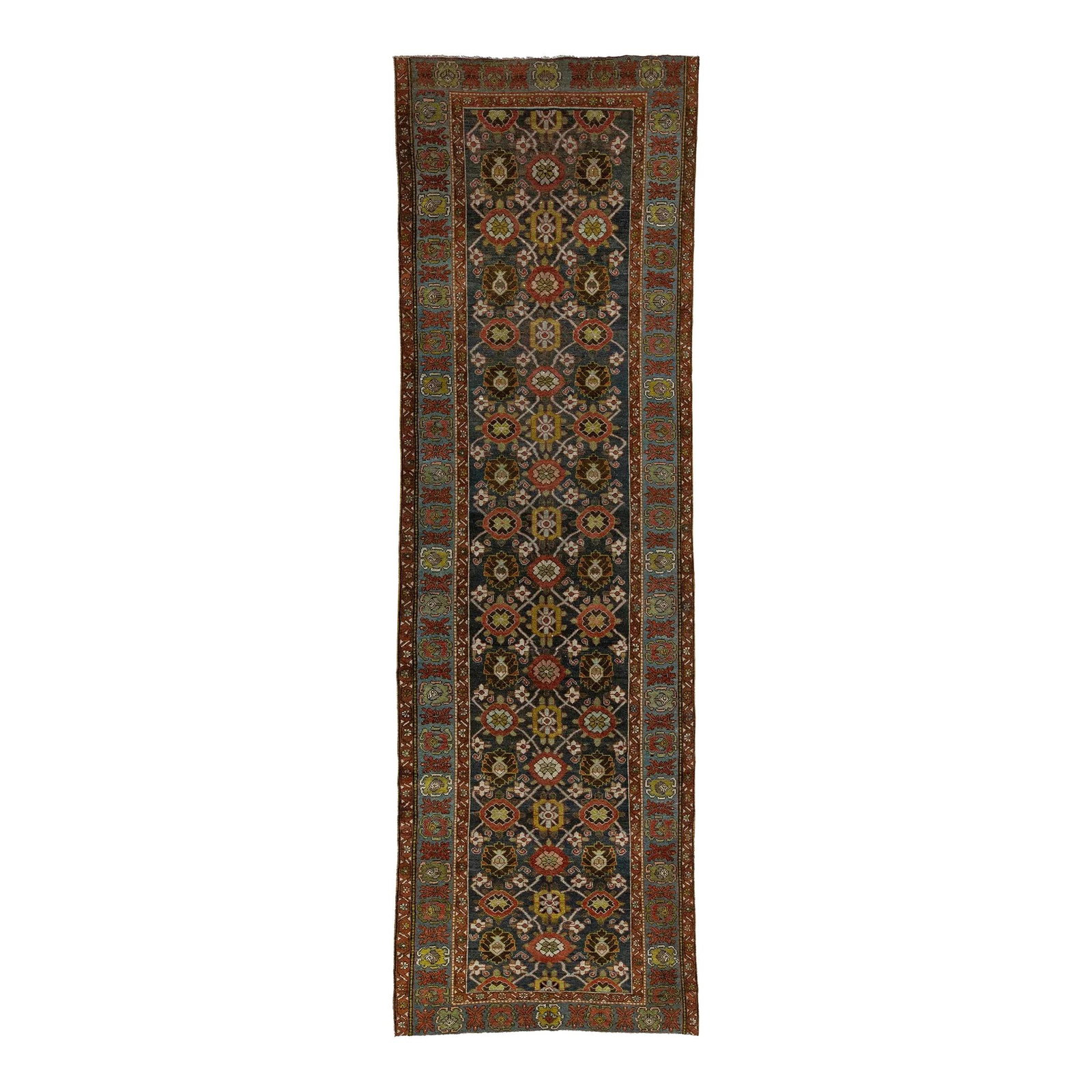 Antique Persian Bidjar Wool Runner Rug 3'8 x 11'10 Blue Floral