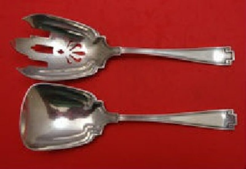 Gorham Etruscan Sterling Silver Salad Serving Set 2pc 7 5/8in: Gorham Etruscan Sterling Silver Salad Serving Set 2pc 7 5/8in This exquisite 2-piece salad serving set is crafted from high-quality sterling silver in the elegant Etruscan pattern by Gorham. Each serv