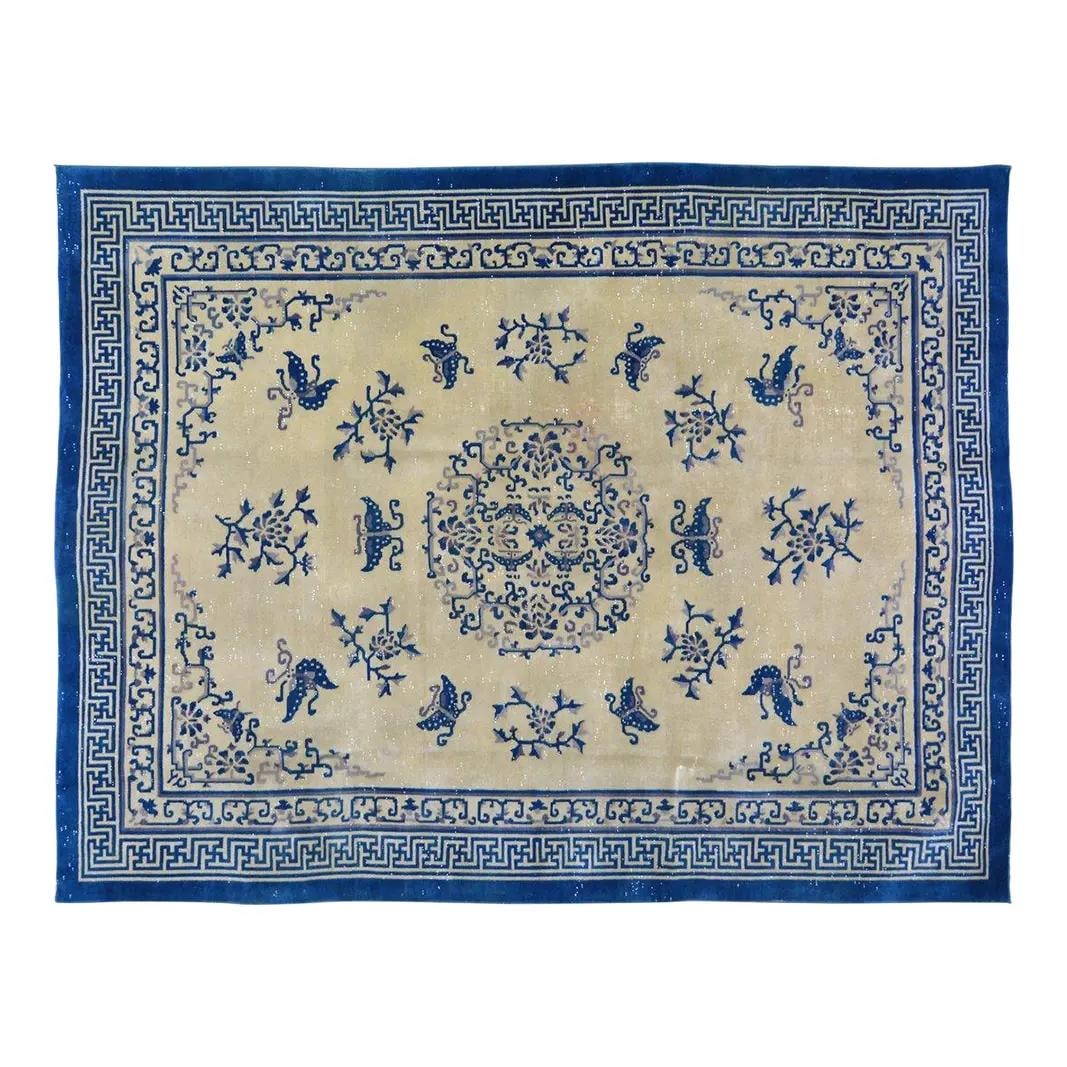 1950s Chinese Art Deco Wool Hand Knotted Rug 8'7x11'3