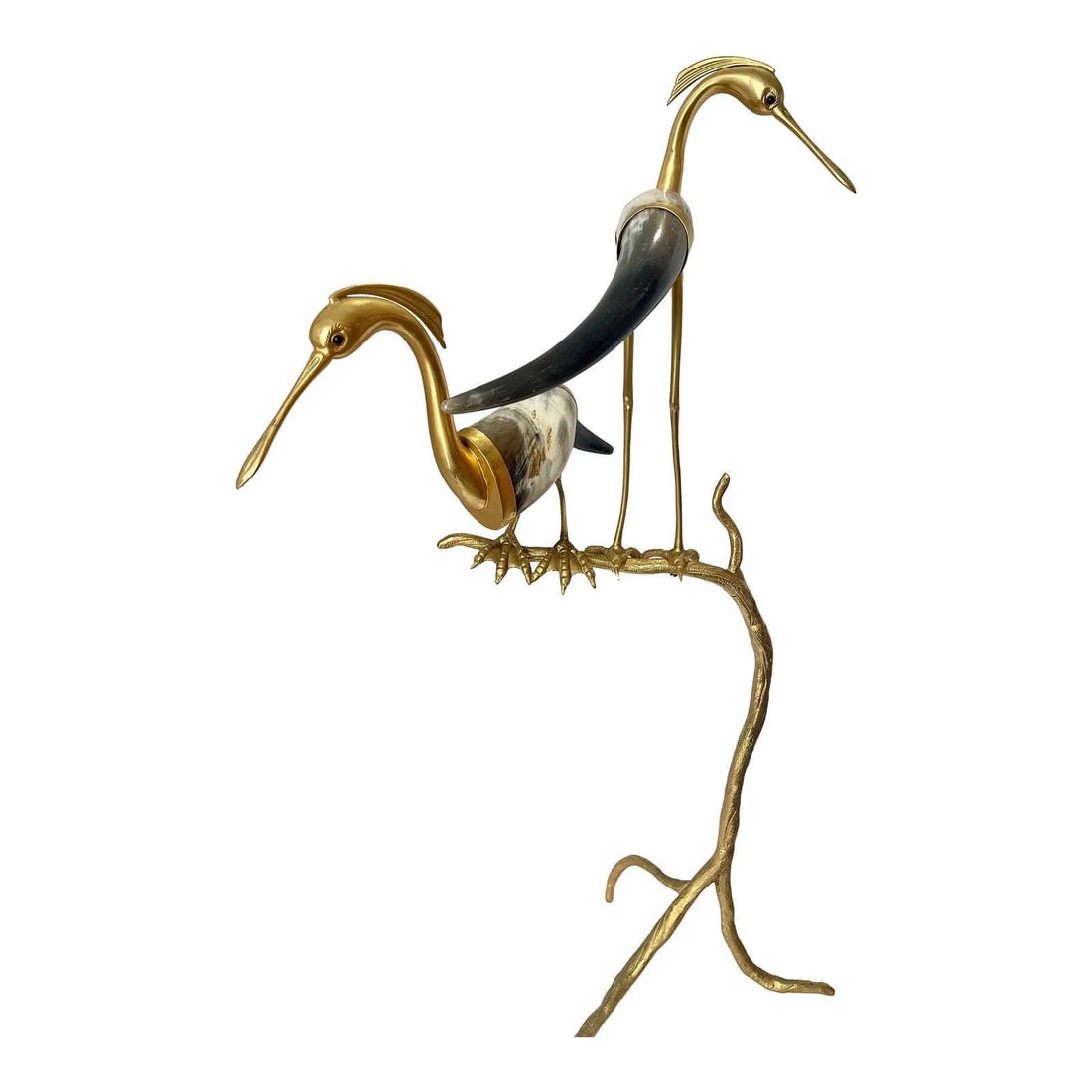 Vintage Hauy Pouigo Italian Bird Sculpture Dore Bronze Horns 1970s: Vintage Hauy Pouigo Italian Bird Sculpture Dore Bronze Horns 1970s Presenting an exquisite Italian Perched Bird Sculpture by Hauy Pouigo, crafted in Florence, Italy, circa the 1970s. This remarkable p