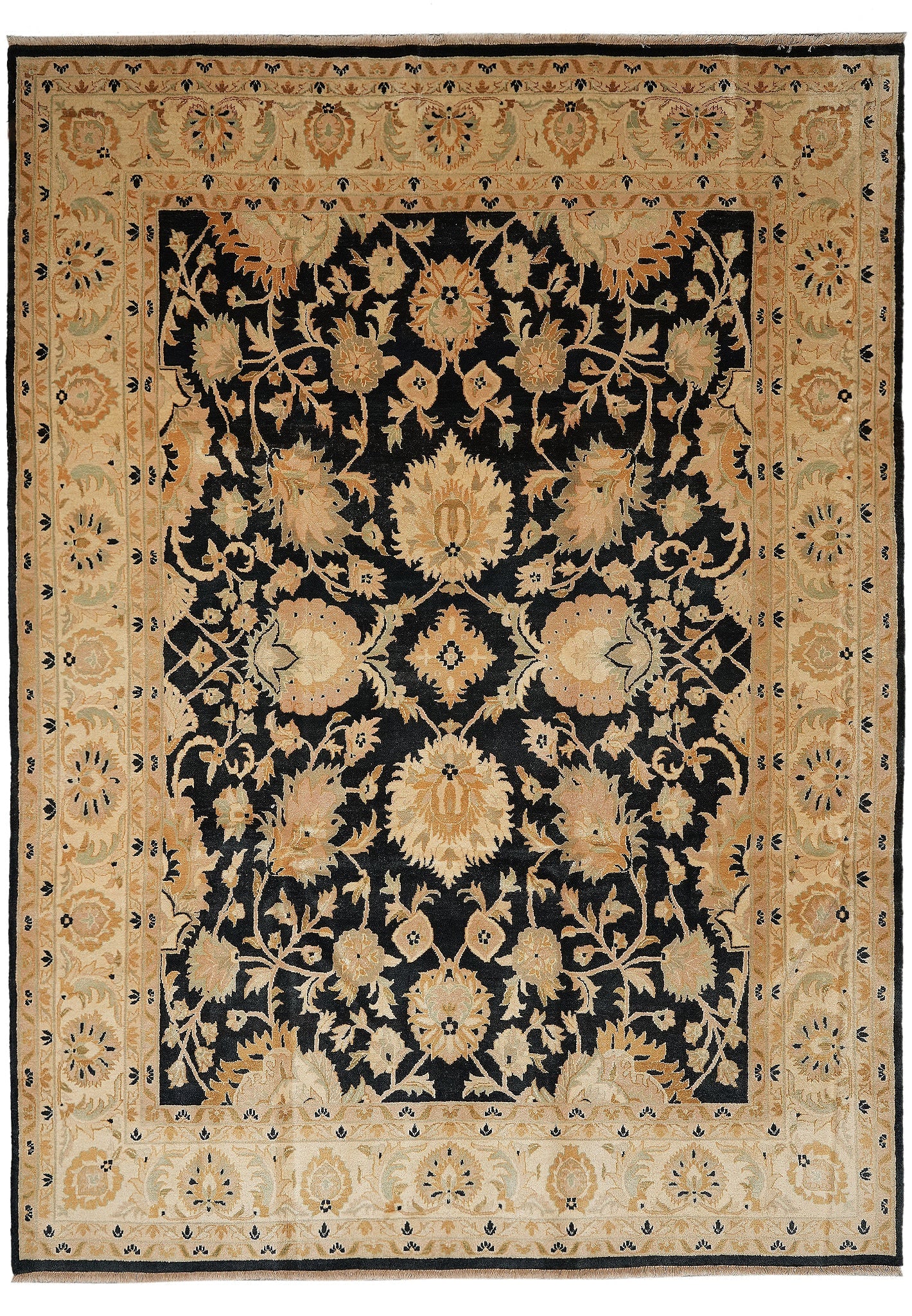 9 x 12 Black Chobi Peshawar Ziegler Handmade Wool Rug: 9 x 12 Black Chobi Peshawar Ziegler Handmade Wool Rug Free continental US Shipping This 9 x 12 black handmade Chobi Peshawar Ziegler rug is hand-knotted in Pakistan using premium quality wool and natu