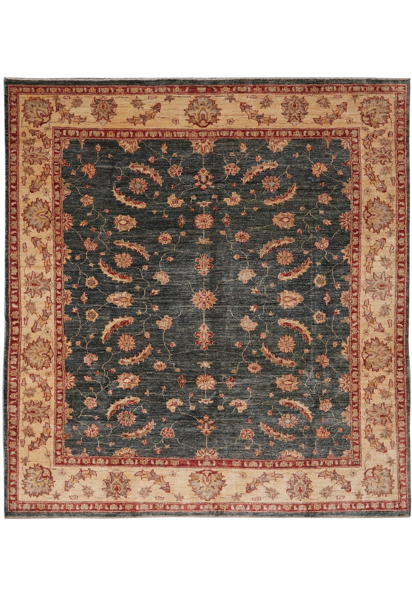 8 x 8 Feet Square Dark Green Peshawar Chobi Ziegler Rug: 8 x 8 Feet Square Dark Green Peshawar Chobi Ziegler Rug Free continental US Shipping This 8 x 8 feet square Peshawar Chobi Ziegler rug features a dark green color palette and a traditional design insp