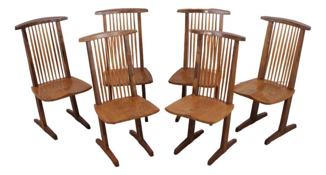 Set of 6 Conoid style dining chairs in the manner of George Nakashima (1 of 10)