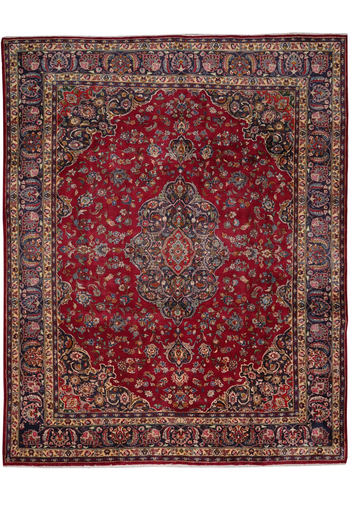 9.7 x 12 Authentic Persian Mashad Hand Knotted Wool Rug