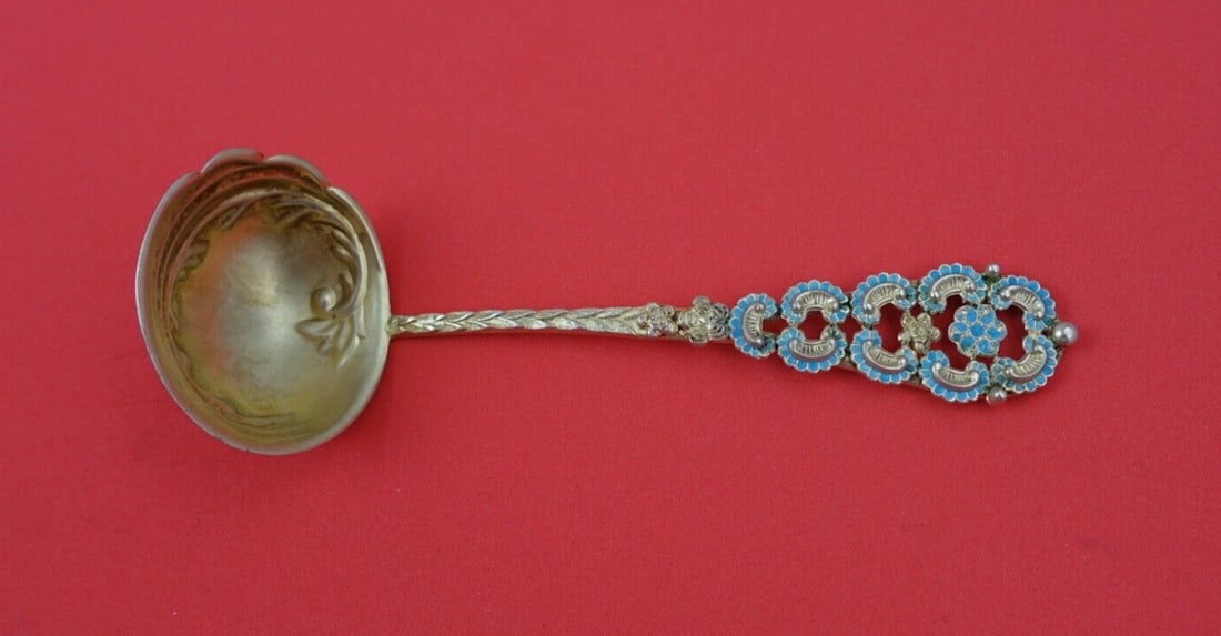 Whiting Enameled Sterling Silver Sauce Ladle Vermeil Turquoise 5.25 Inch (1 of 2)