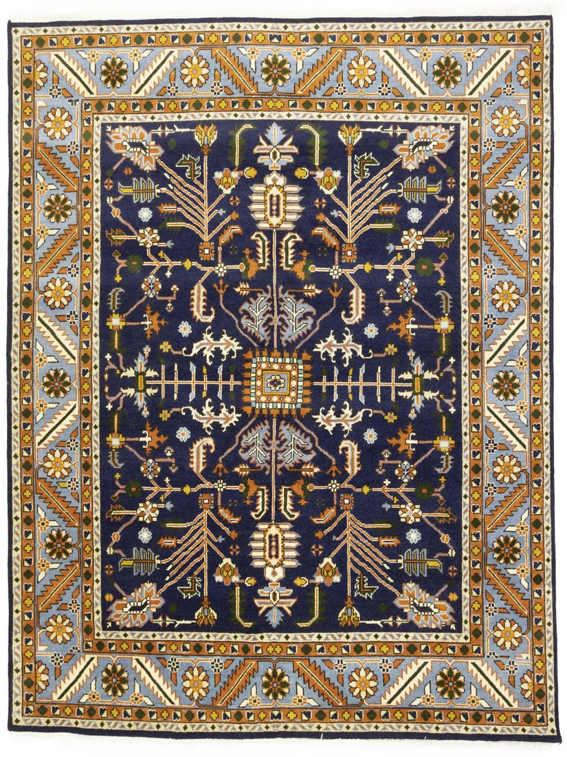 Wool Hand-Knotted Floral Area Rug 9x12 Modern Farmhouse Boho Style