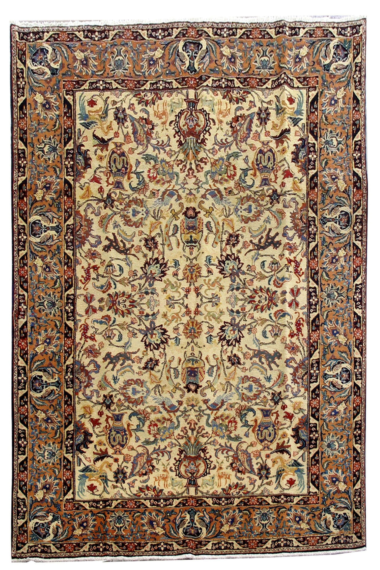 Handcrafted 7.3 x 11 Persian Tabriz Rug with Traditional All Over Pattern