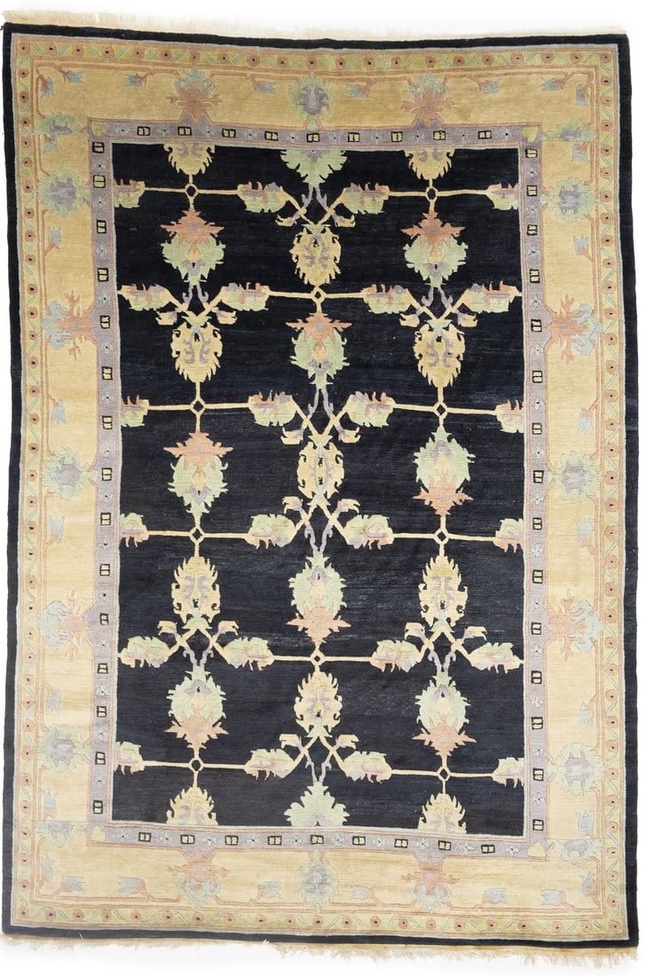 8x11 Hand-Knotted Wool Tibetan Area Rug with Floral Pattern