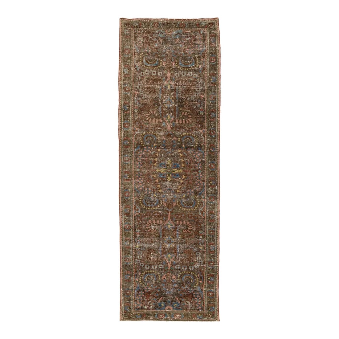 128.0 x 42.0 Antique Mahal Wool Runner in Terracotta and Muted Blue