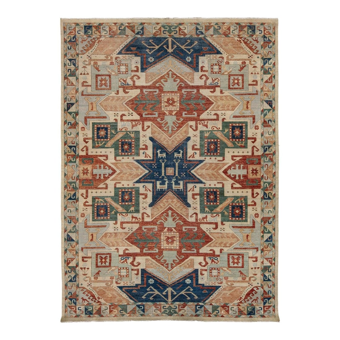 9'10" x 13'7" Hand Knotted Wool Kazak Style Rug Terracotta Ivory (1 of 8)