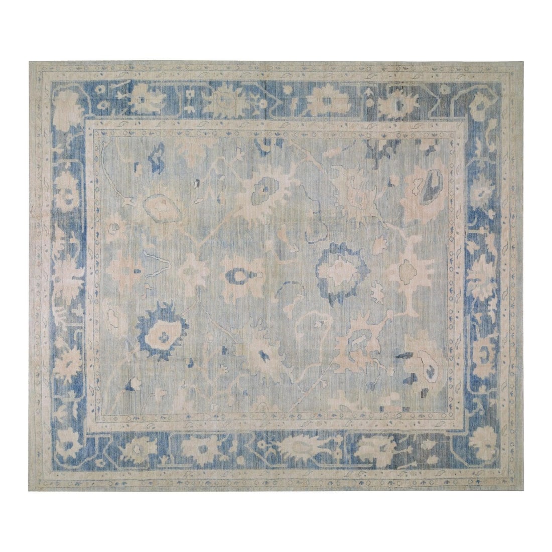 Greige Wool Oushak Area Rug Hand Knotted 12'x13'9"