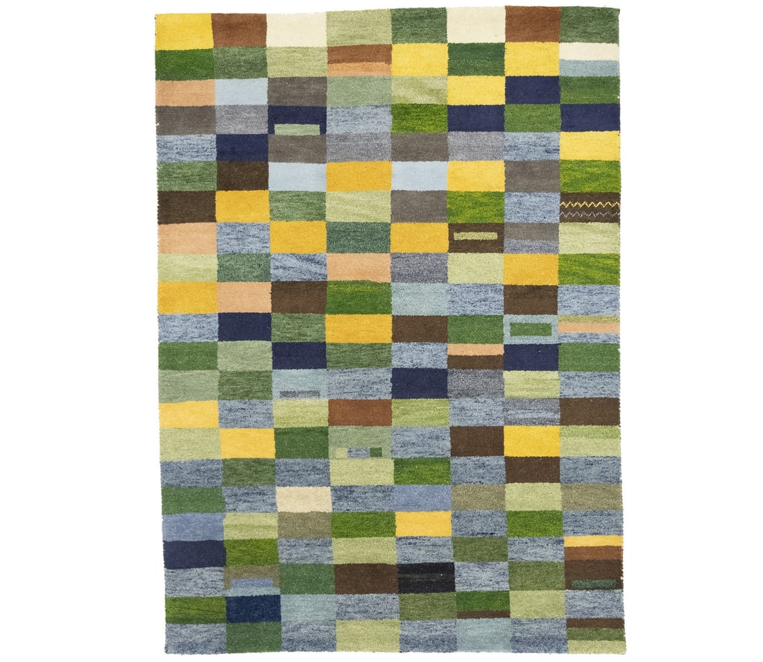 5'9 x 8' Wool Area Rug Modern Multicolor Hand-Knotted Checkered Pattern (1 of 14)