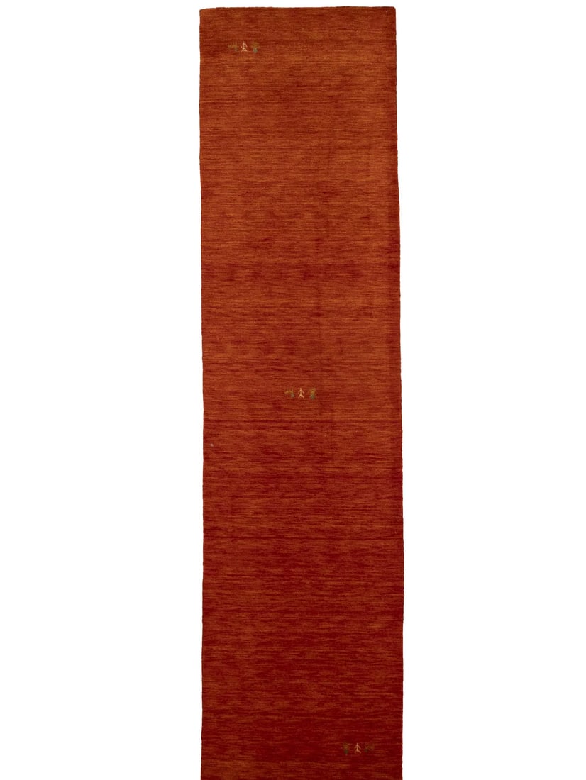 Modern Hand-Knotted Orange-Red Runner Rug 2'8 x 11'11 Wool Pictorial Design: Modern Hand-Knotted Orange-Red Runner Rug 2'8 x 11'11 Wool Pictorial Design Enhance your space with this stunning modern runner rug, featuring a vibrant orange-red hue that adds warmth and style to an