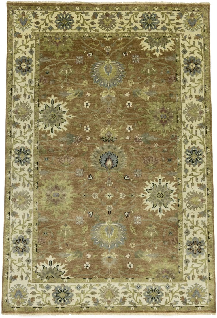 Handmade Light Rust Floral Chobi Rug 6x9 ft Eco Friendly Modern Carpet: Handmade Light Rust Floral Chobi Rug 6x9 ft Eco Friendly Modern Carpet Enhance your living space with this exquisite 6'0" x 8'11" Handmade Light Rust Floral Chobi Rug. Crafted with care, this area rug