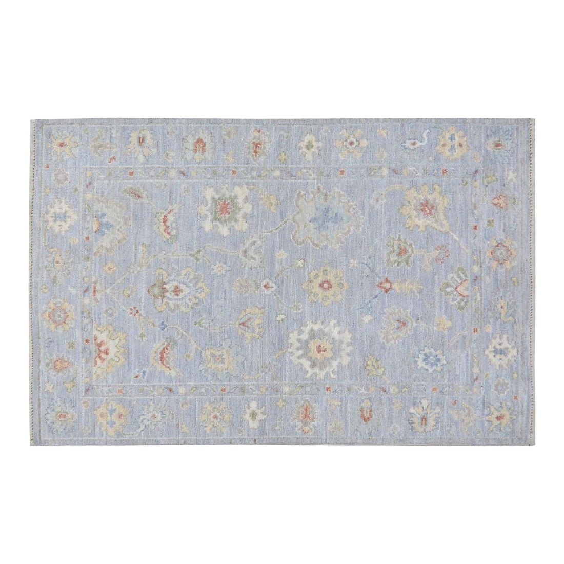 4'x6' Oushak Wool Area Rug Hand-Knotted Turkish Design: 4'x6' Oushak Wool Area Rug Hand-Knotted Turkish Design This Turkish Oushak rug is hand-knotted from wool using traditional rug-making techniques, blending timeless craftsmanship with modern design sen