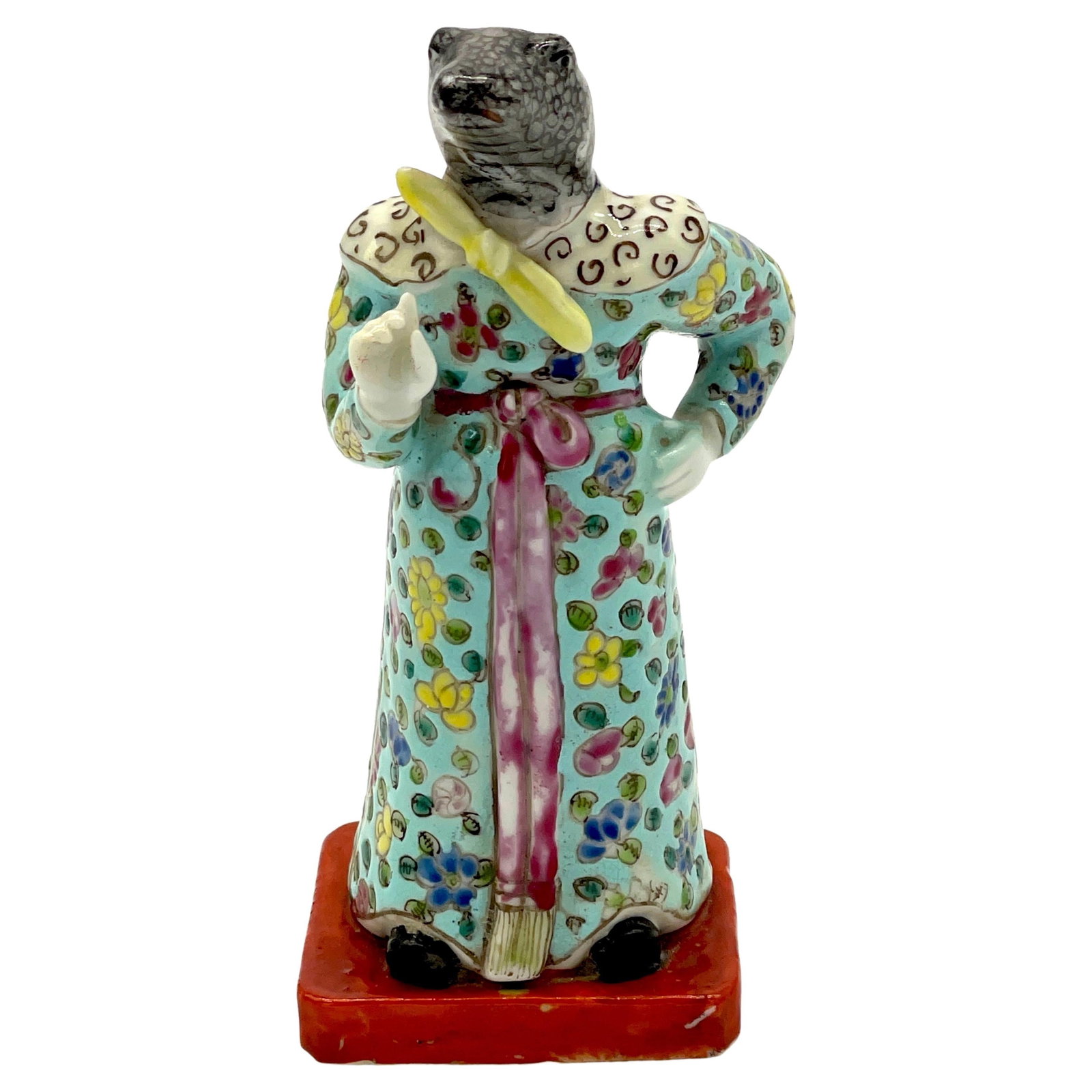 19th Century Chinese Famille Rose Zodiac Snake Figure Porcelain: 19th Century Chinese Famille Rose Zodiac Snake Figure Porcelain This exquisite 19th Century Chinese Famille Rose Zodiac Figure represents the 'Snake,' a significant symbol in Chinese astrology. Crafte