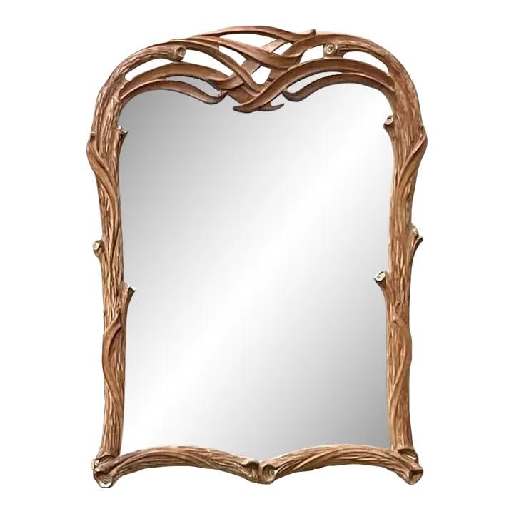 Vintage Coastal Faux Bois Wood Mirror Ecru Finish 32 x 43: Vintage Coastal Faux Bois Wood Mirror Ecru Finish 32 x 43 Enhance your coastal decor with this vintage carved wood mirror, featuring a chic faux Bois design complemented by a stunning white wash finis