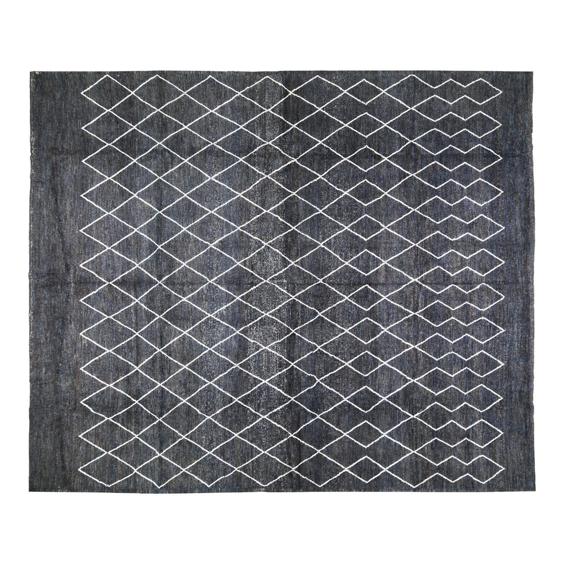 Charcoal Wool Area Rug Hand Knotted Moroccan Style 9'4" x 12': Charcoal Wool Area Rug Hand Knotted Moroccan Style 9'4" x 12' This Moroccan hand-knotted wool rug showcases timeless craftsmanship combined with modern design sensibilities. Crafted using traditional 