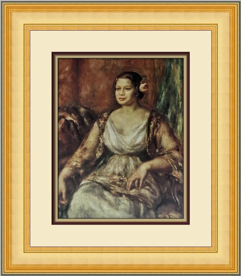 Tilla Durieux Custom Framed Print by Renoir Impressionism Art 1984: Tilla Durieux Custom Framed Print by Renoir Impressionism Art 1984 This custom framed print features Pierre-Auguste Renoir's artwork titled "Tilla Durieux." Measuring 19 in. by 17 in., this piece show