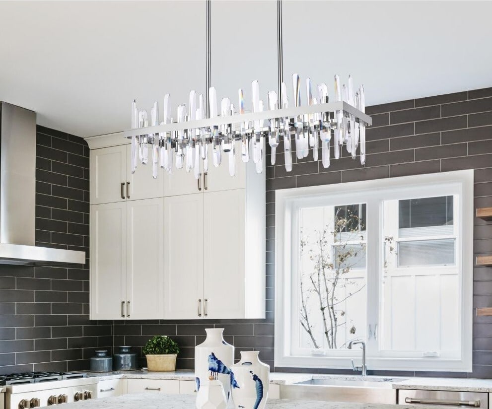 Serena 20 Light Crystal Chrome Chandelier 36 in: Serena 20 Light Crystal Chrome Chandelier 36 in Modern crystal chandelier with a chrome plated finish, designed for indoor use in dining rooms, kitchens, living rooms, bedrooms, hallways, foyers, and 