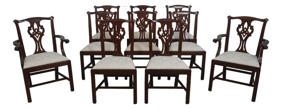 Henkel Harris Chippendale Style Mahogany Dining Chairs Set of 10 (1 of 10)