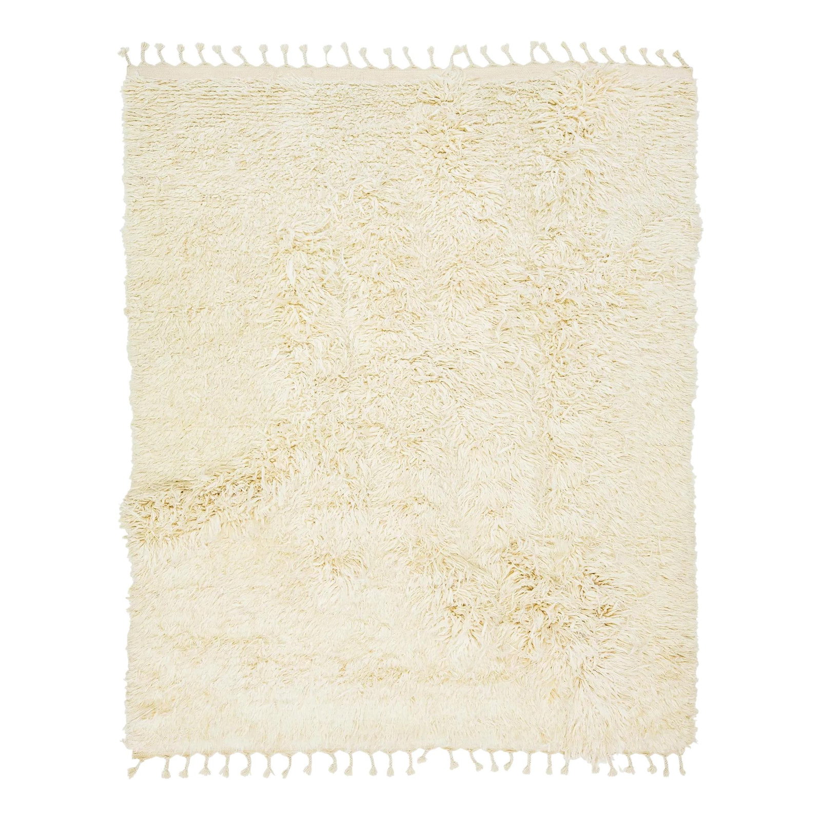 Hand-Knotted Organic Wool Moroccan Shag Rug 8'6 x 11'2 Ivory: Hand-Knotted Organic Wool Moroccan Shag Rug 8'6 x 11'2 Ivory Transform your space with this Organic Modern Moroccan Style Shaggy Wool Rug, meticulously hand-knotted from organic wool. The rug showcase
