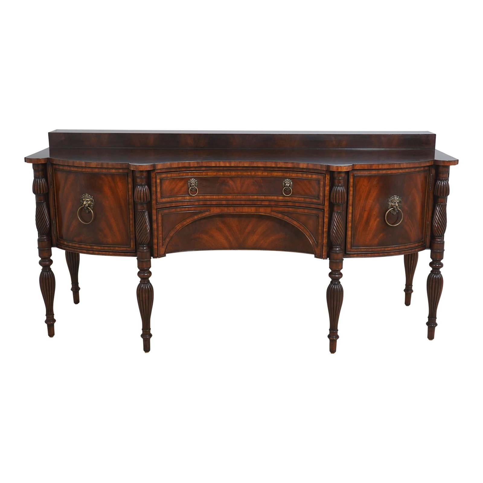 Maitland Smith Sheraton Mahogany Large Sideboard with Lion Head Pulls: Maitland Smith Sheraton Mahogany Large Sideboard with Lion Head Pulls Presenting a stunning Maitland Smith Sheraton Mahogany Large Sideboard, a timeless piece that brings traditional elegance to your 