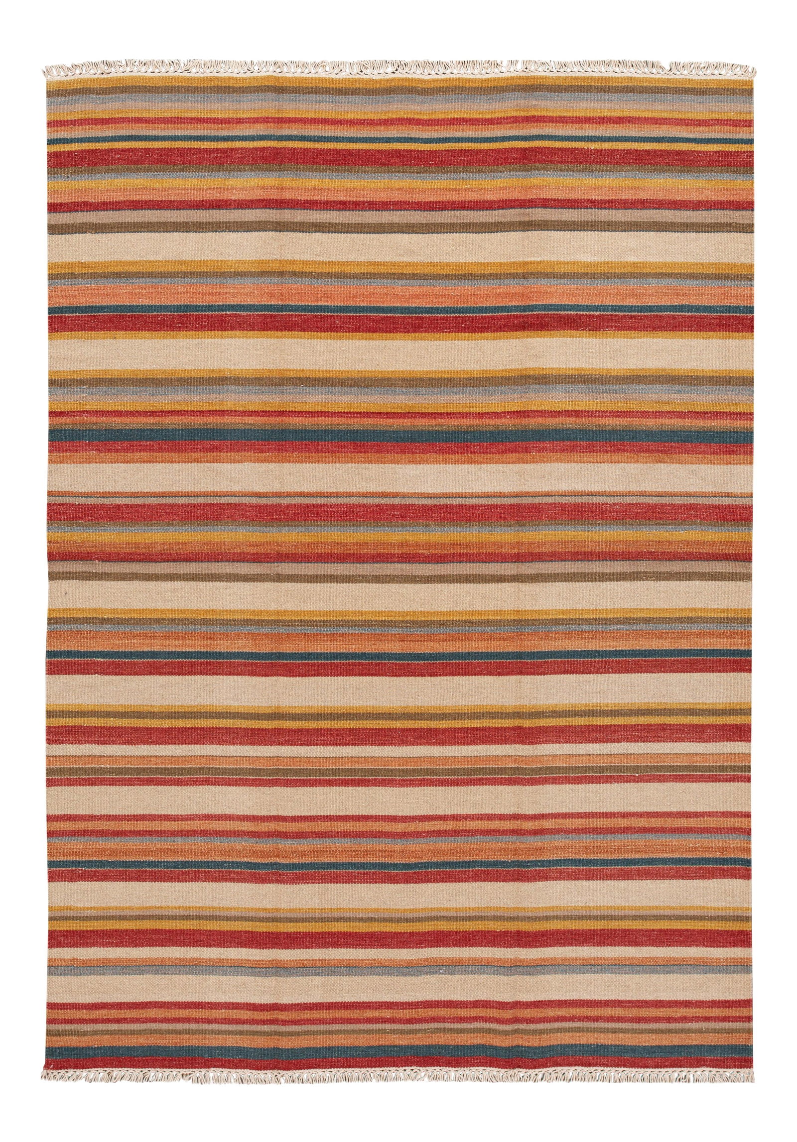 Hand-Woven Modern Kilim Rug Tan Geometric 6'6 X 9'4 Wool: Hand-Woven Modern Kilim Rug Tan Geometric 6'6 X 9'4 Wool Discover the charm of this exquisite hand-woven modern Kilim rug, featuring a tan field adorned with vibrant multi-color accents in a captivati