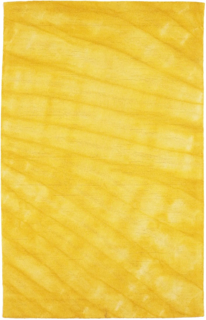 Modern Golden Yellow Abstract Wool Area Rug 5x8 Hand-Tufted Home Carpet: Modern Golden Yellow Abstract Wool Area Rug 5x8 Hand-Tufted Home Carpet This modern hand-tufted area rug features a golden yellow tie-dye abstract pattern, crafted from wool for durability and a soft 