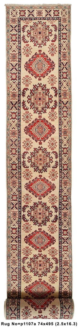 Handmade Wool Kazak Runner Rug 2.5 x 16.3 ft Vibrant Colors: Handmade Wool Kazak Runner Rug 2.5 x 16.3 ft Vibrant Colors Free continental US Shipping Introducing our exquisite Handmade Wool Genuine Kazak Rug, a stunning 16-foot runner designed to enhance your s