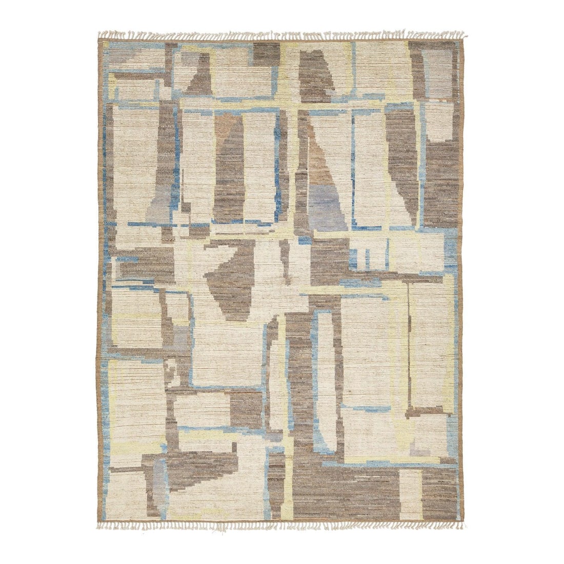 10'1 x 13'4 Moroccan Style Wool Rug with Abstract Earth Tone Pattern: 10'1 x 13'4 Moroccan Style Wool Rug with Abstract Earth Tone Pattern This hand-knotted modern Moroccan-style wool rug features an abstract geometric design in earthy tones, including beige, cream, bro