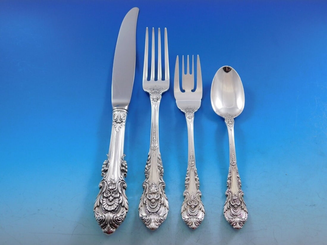 Wallace Sir Christopher Sterling Silver 4-Piece Place Setting: Wallace Sir Christopher Sterling Silver 4-Piece Place Setting Enhance your dining experience with this exquisite 4-piece place setting from the Sir Christopher pattern by Wallace. Crafted from high-qu