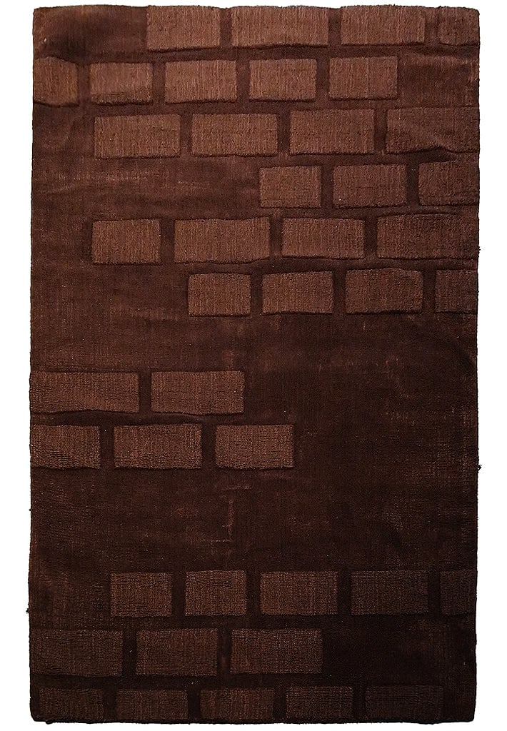 4.10 x 7.6 Brown Contemporary Area Rug Raised Wool Pile Handmade (1 of 11)