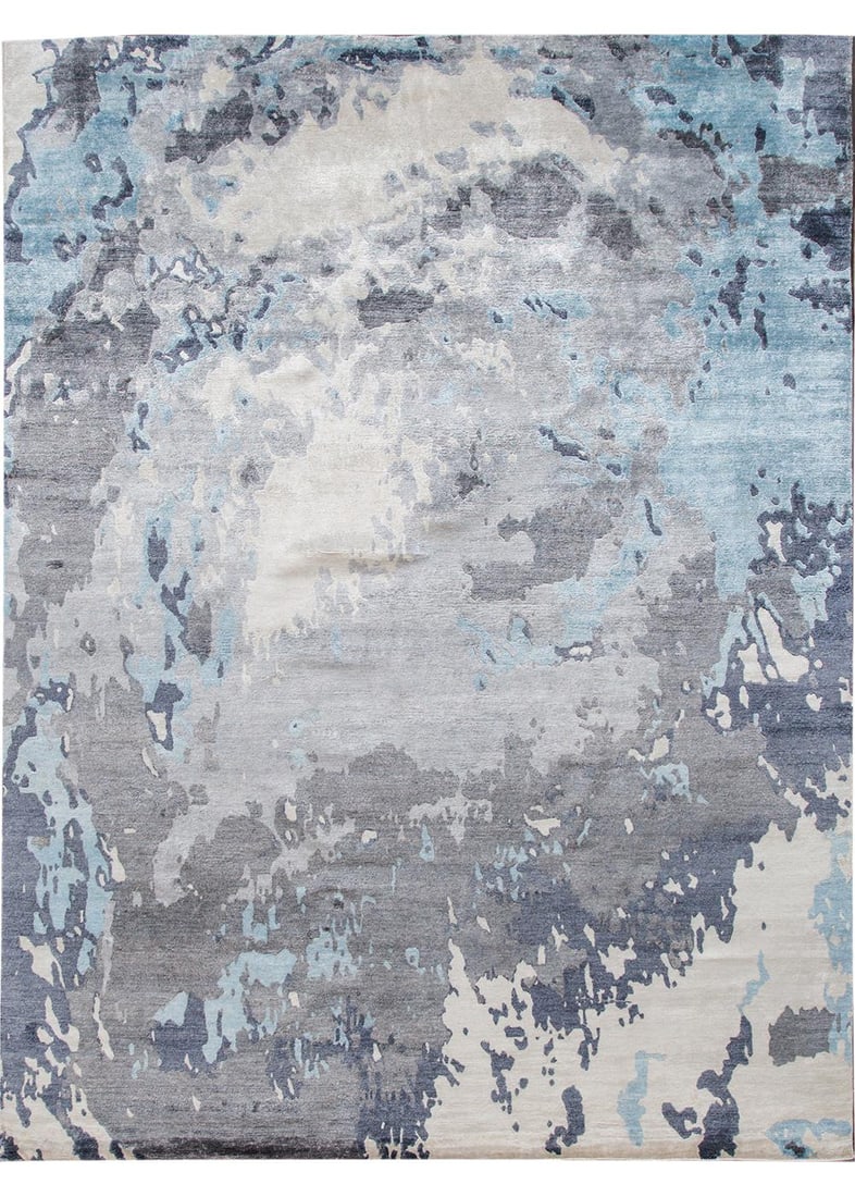 Hand-Knotted Dark Gray Wool Rug 9'0" x 12'0" Abstract Design: Hand-Knotted Dark Gray Wool Rug 9'0" x 12'0" Abstract Design This exquisite hand-knotted contemporary wool rug showcases an abstract design that adds a modern touch to any space. Measuring 9'0" x 12'0