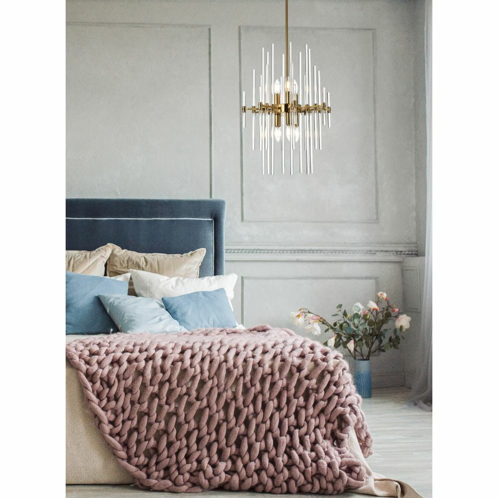Sienna Gold Glass Rod 6-Light Sputnik Chandelier (1 of 9)