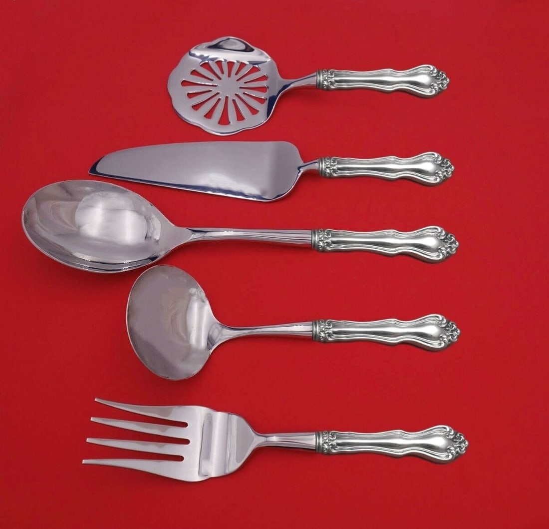 5pc Westmorland George and Martha Sterling Silver Hostess Set: 5pc Westmorland George and Martha Sterling Silver Hostess Set This is a 5-piece Thanksgiving hostess serving set in the George and Martha pattern by Westmorland. It features custom made sterling silve