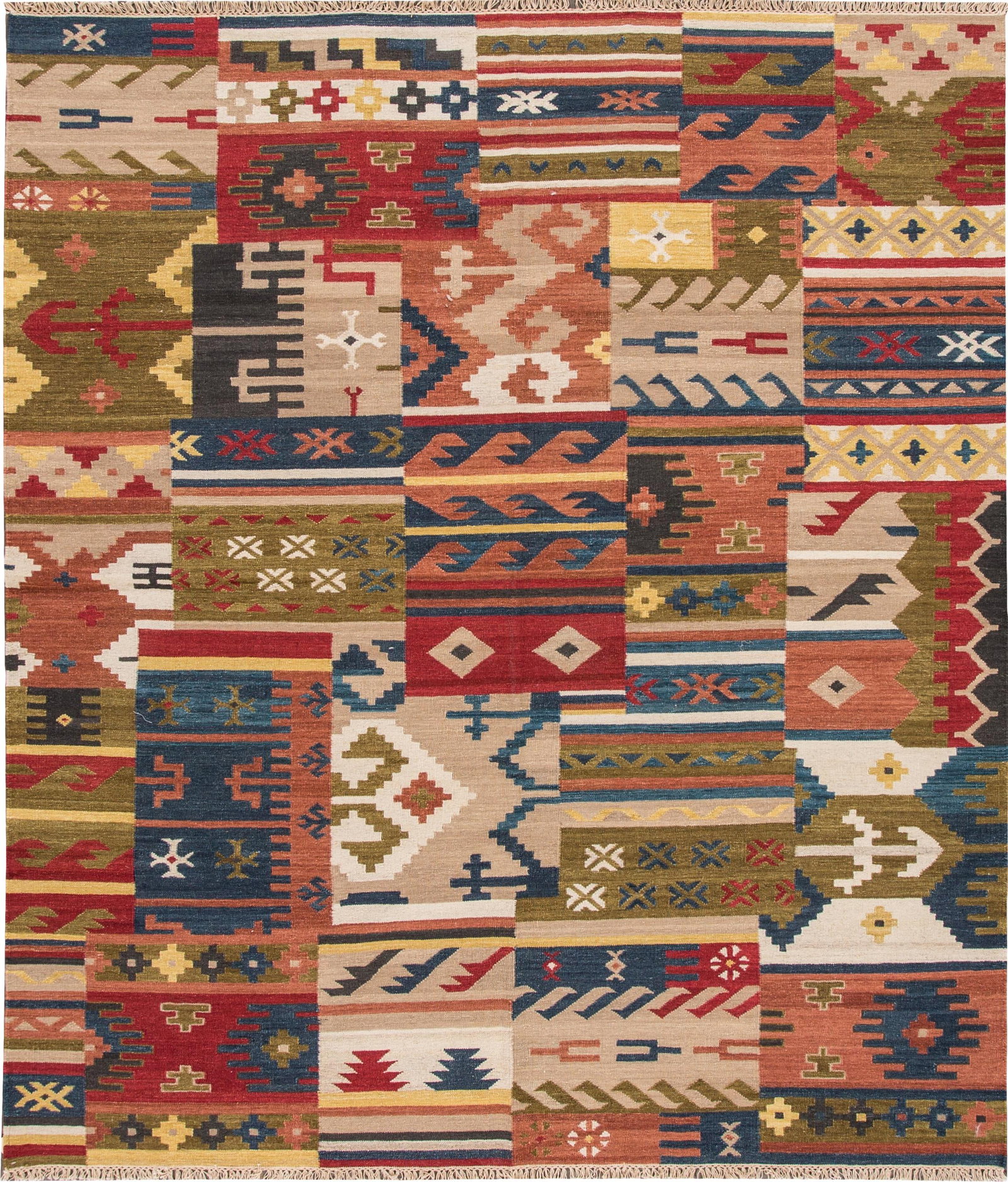 21st Century Modern Kilim Rug Hand-Knotted Beige 8'5" x 9'9" Wool: 21st Century Modern Kilim Rug Hand-Knotted Beige 8'5" x 9'9" Wool Transform your space with this stunning 21st Century Modern Kilim Rug, expertly hand-knotted from durable wool. This beautiful rug fea