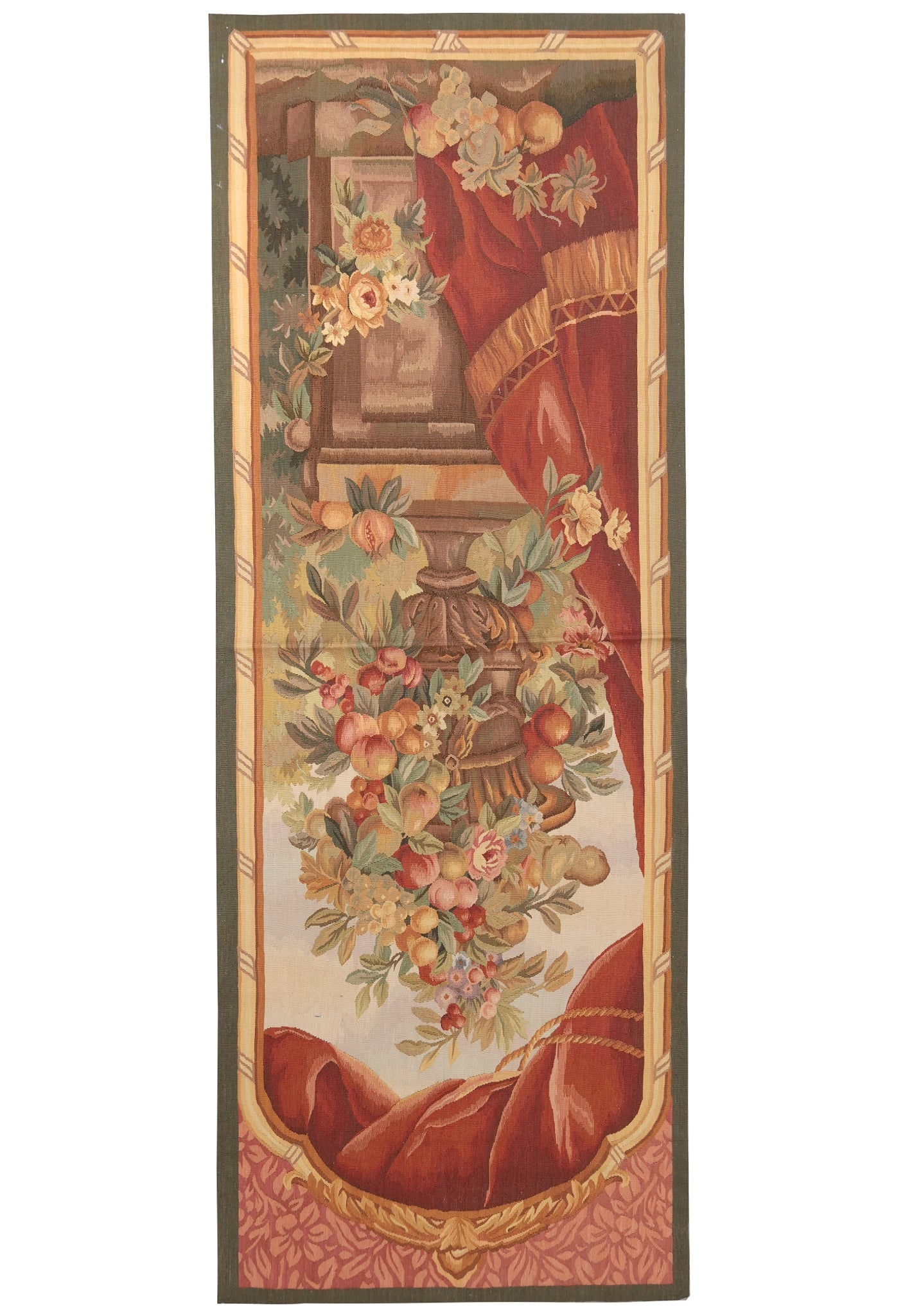 Handmade Wool and Silk Tapestry Runner 2.4 x 6.3 ft Decorative Art: Handmade Wool and Silk Tapestry Runner 2.4 x 6.3 ft Decorative Art Free continental US Shipping This handcrafted tapestry runner is made from a blend of fine wool and silk, offering both durability an