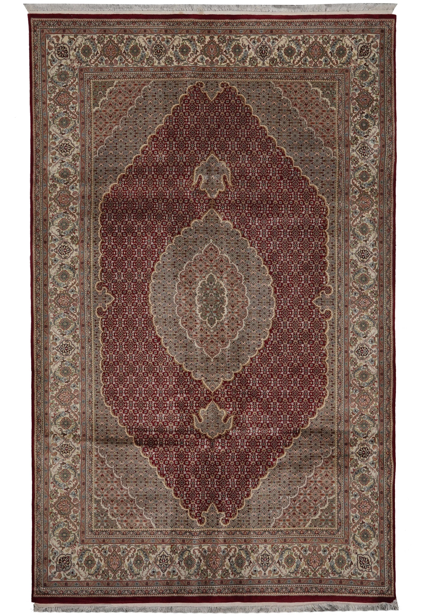 6.6 x 10.3 Handmade Wool Mahi Tabriz Persian Rug: 6.6 x 10.3 Handmade Wool Mahi Tabriz Persian Rug Free continental US Shipping This handmade Mahi Tabriz rug features a refined traditional Persian medallion pattern, expertly hand-knotted from premium