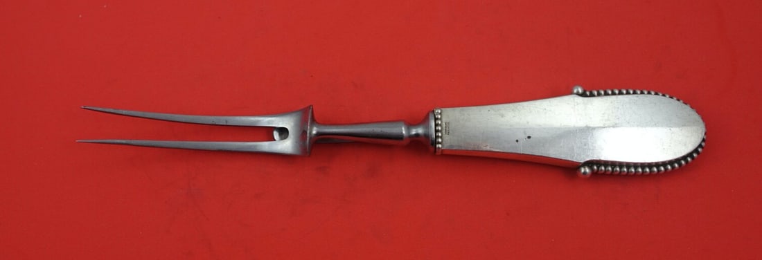 Georg Jensen Beaded Sterling Silver Roast Carving Fork 10.5" (1 of 2)